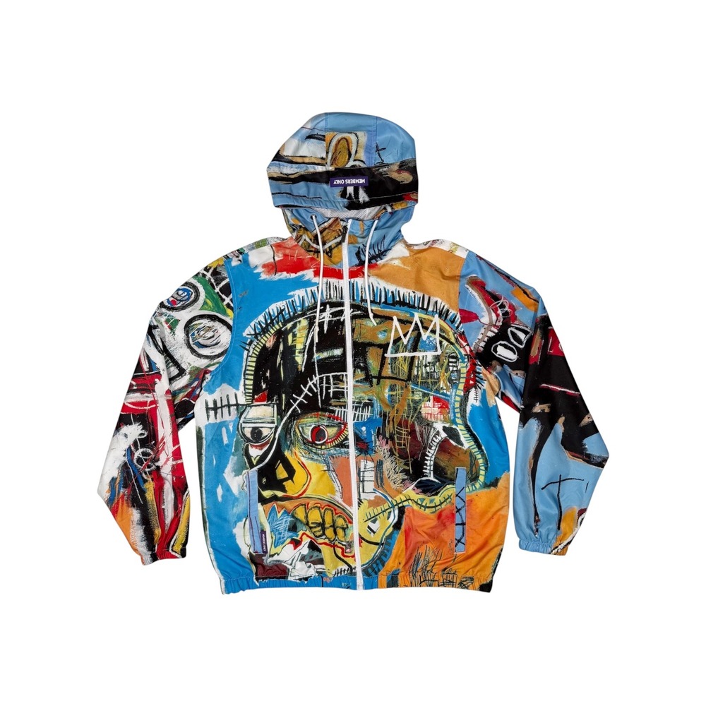 Members Only Jean-Michel Basquiat Windbreaker Jacket Large Multi Color Hooded